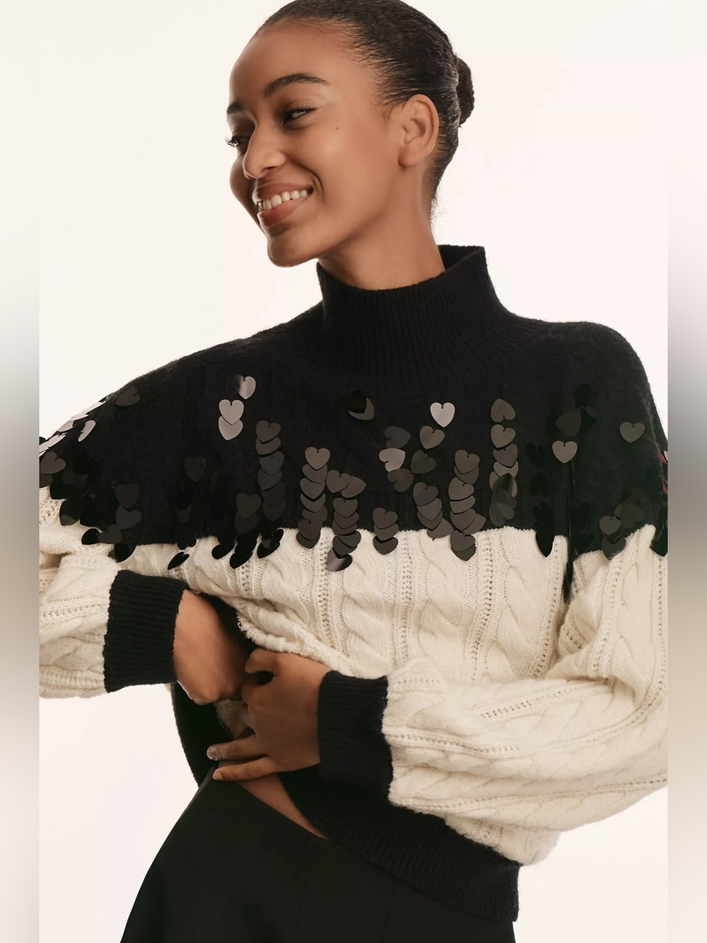 NWT Size XS - Maeve Colorblock Heart shaped Sequin Chunky Sweater (NWT US$ 188)